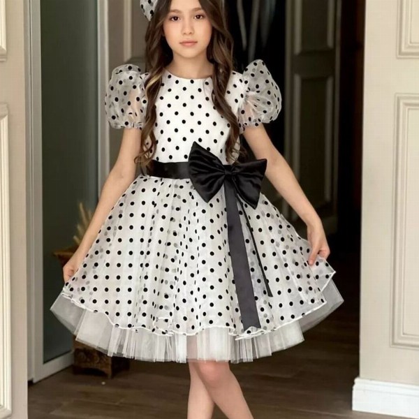 Miss & Chief Girls Polka Dot Print Net Fit and Flare Dress
