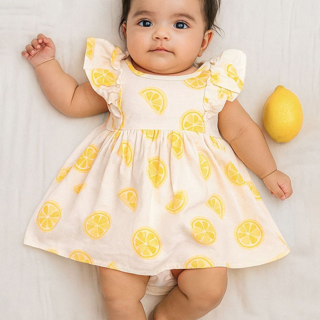 Somersault Girls Lemon Slice Printed Fit & Flare Dress