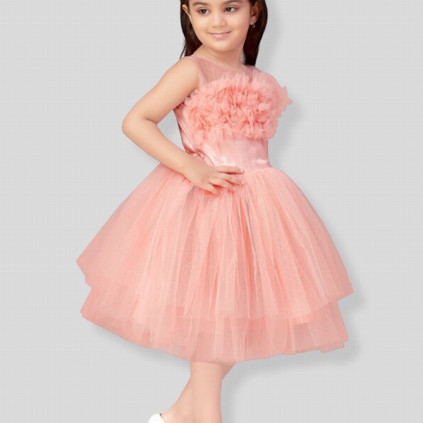 Sangria Girls Self Design Gown Knee Length Dress