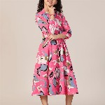 YK Print Fit & Flare Midi Dress