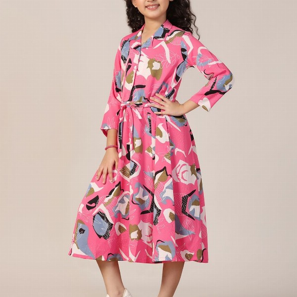 YK Print Fit & Flare Midi Dress