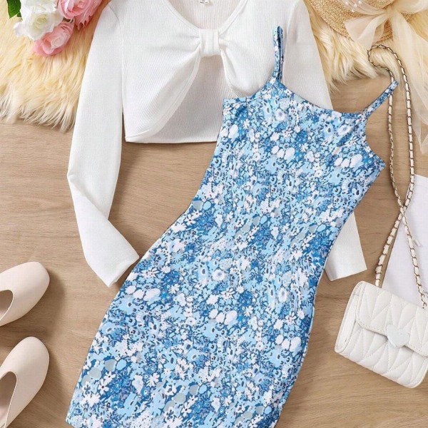 BAESD Girls Floral Printed Bodycon Shoulder Straps Maxi Dress