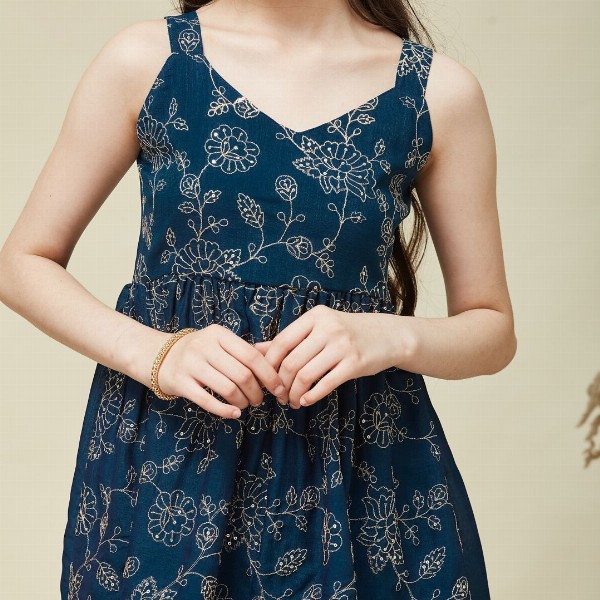 CurlyTales Floral Embroidered Georgette Fit & Flare Dress