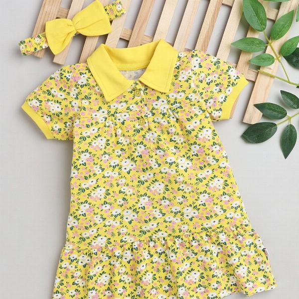 BUMZEE Girls Yellow & White Floral A-Line Dress