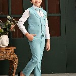 BT DEZINES Boys Solid Double-Breasted Three-Piece Suit
