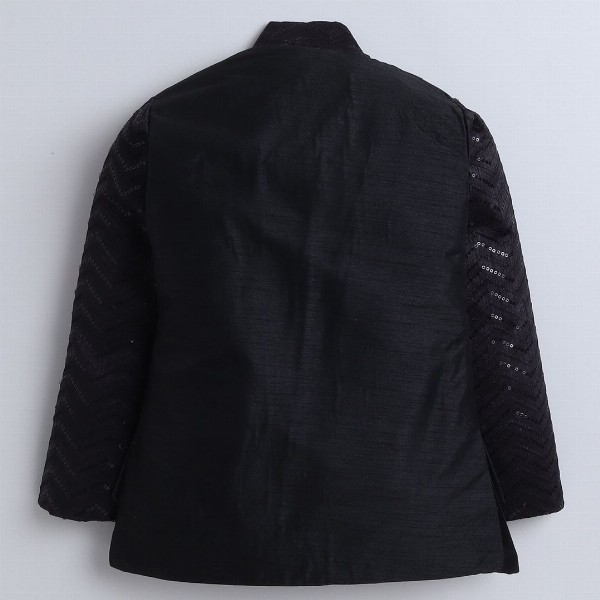 FOURFOLDS Boys Embellished Sequinned Mandarin collar Bandhgala Blazer With Trouser