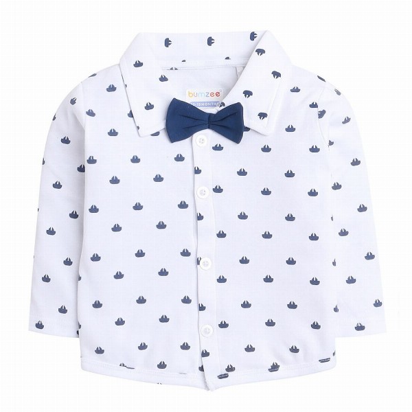 BUMZEE Boys Navy Blue & White Printed Shirt with Trousers