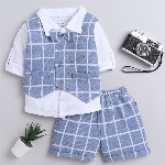 BUMZEE Infant Boys Pure Cotton Shirt With Shorts & Waistcoat