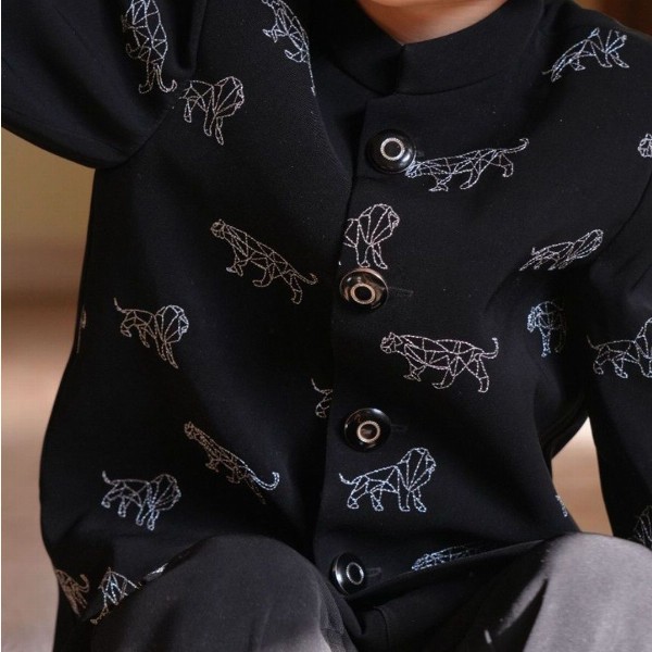 Funny Bones Clothings Boys Embroidered Bandhgala Jodhpuri Blazer With Trousers