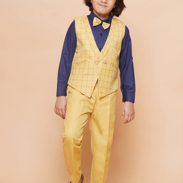Aj DEZInES Boys 3 Piece Checked Waistcoat with Trousers and Bowtie
