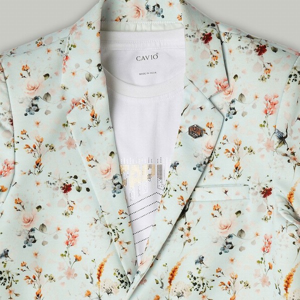 CAVIO Boys Printed Pure Cotton Notched Lapel Collar Single Breasted Blazer With T-Shirt