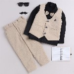 BAESD Boys 3-Piece Striped V-Neck Single-Breasted Suit With Bow