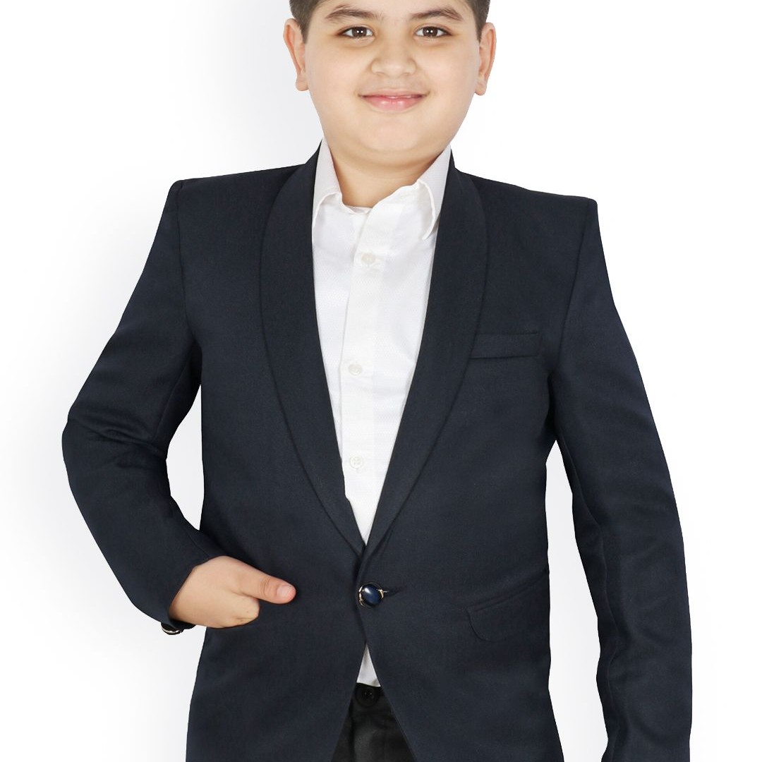 SG YUVRAJ Boys Navy-Blue Solid Regular-Fit Single-Breasted Blazer