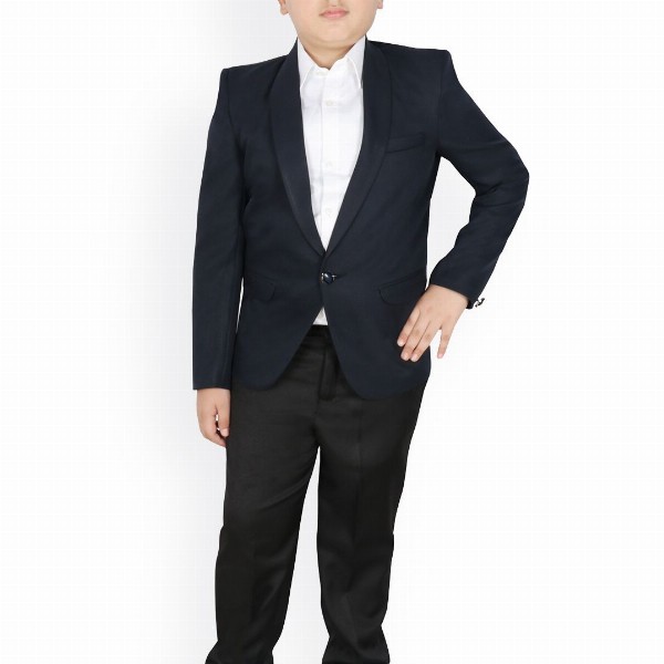 SG YUVRAJ Boys Navy-Blue Solid Regular-Fit Single-Breasted Blazer
