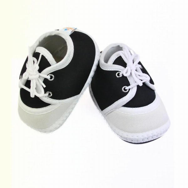 Neska Moda 3 To 12 Months Baby Boys & Baby Girls Cute Soft Cotton Pre-Walker Lace Plain Booties (Toe to Heel Length - 12 cm, Black:White)