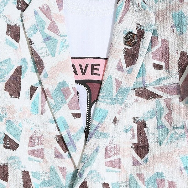 CAVIO Boys Printed Pure Cotton Single-Breasted Blazer With Crew-Neck T-Shirt