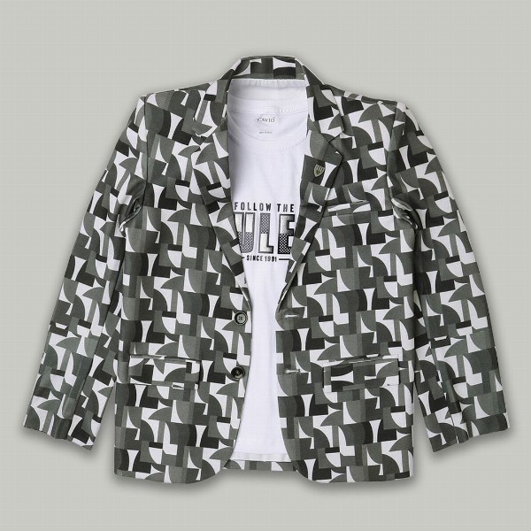 CAVIO Boys Printed Pure Cotton Single Breasted Blazer With T-Shirt