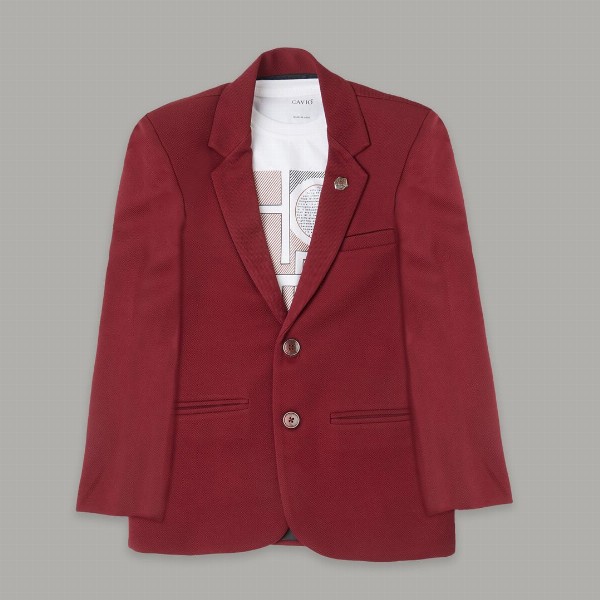 CAVIO Boys Comfort Fit Notched Lapel Collar Pure Cotton Single-Breasted Blazer & T-Shirt