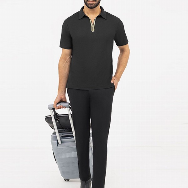 Harfun Men Solid Polo Collar Ziptech T-shirt