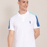 U.S. Polo Assn. Colourblocked Polo Collar Pure Cotton Slim Fit T-shirt