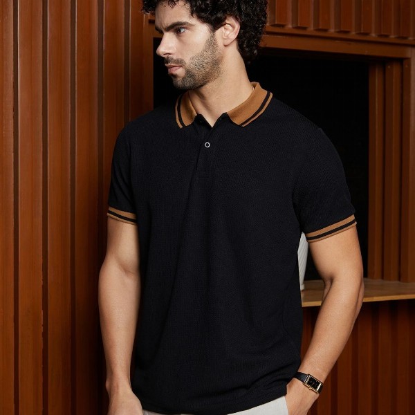 Campus Sutra Men Solid Polo Collar Cotton T-shirt