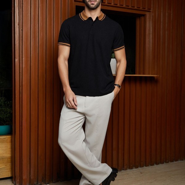 Campus Sutra Men Solid Polo Collar Cotton T-shirt