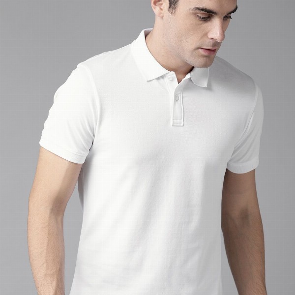Roadster Men White Polo Collar Cotton Pure Cotton T-shirt