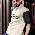 Maniac Men Typography Printed Polo Collar Cotton Oversized T-Shirt