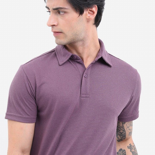 HIGHLANDER Popcorn Structured Polo Collar Regular Fit T-shirt