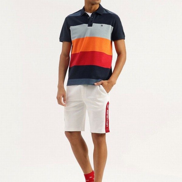 United Colors of Benetton Men Striped Polo Collar Cotton Relaxed Fit T-shirt