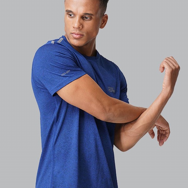 U.S. Polo Assn. Men Melange Blue Solid Athleisure Lounge T-shirt