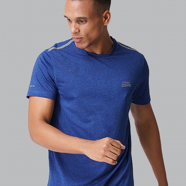 U.S. Polo Assn. Men Melange Blue Solid Athleisure Lounge T-shirt