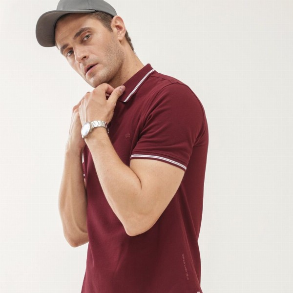 TURMS Men Solid Polo Collar Half Sleeves Stain And Water Repellent Cotton Tshirt