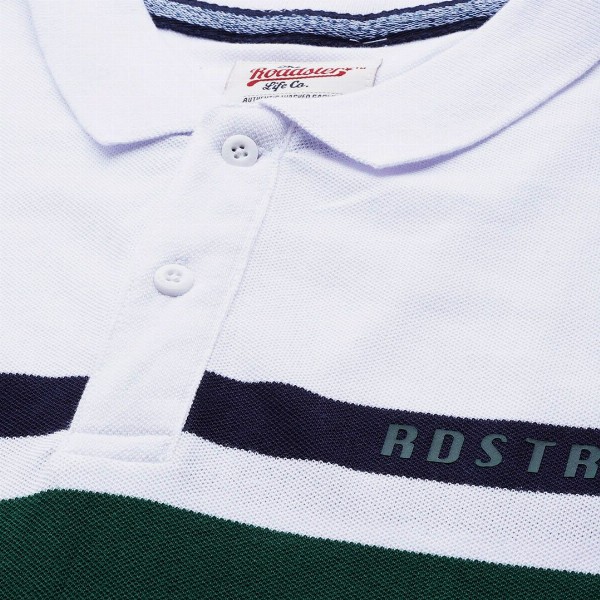Roadster Men Green & White Pure Cotton Colourblocked Polo Collar T-shirt