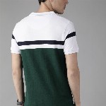 Roadster Men Green & White Pure Cotton Colourblocked Polo Collar T-shirt
