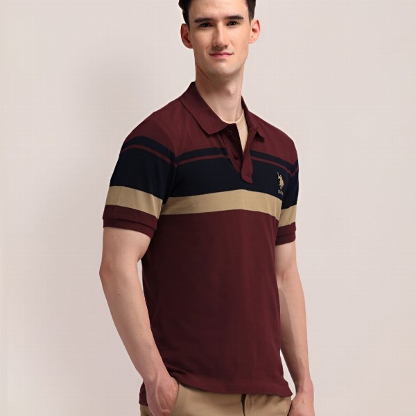 U.S. Polo Assn. Men Striped Polo Collar Cotton Slim Fit T-shirt