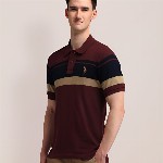 U.S. Polo Assn. Men Striped Polo Collar Cotton Slim Fit T-shirt