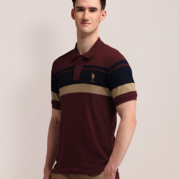 U.S. Polo Assn. Men Striped Polo Collar Cotton Slim Fit T-shirt