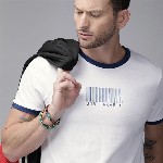 Roadster Men White Solid Round Neck Pure Cotton T-shirt with Print Detail