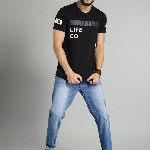 Roadster Men Black Printed Cotton Pure Cotton T-shirt
