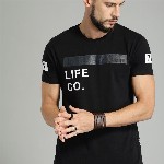 Roadster Men Black Printed Cotton Pure Cotton T-shirt