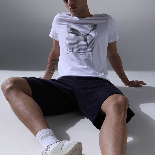 Puma Striped Logo Graphic Printed Slim Fit Tee
