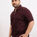 UNSTD Men Plus Size Zipper Textured Polo T-Shirt