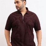 UNSTD Men Plus Size Zipper Textured Polo T-Shirt