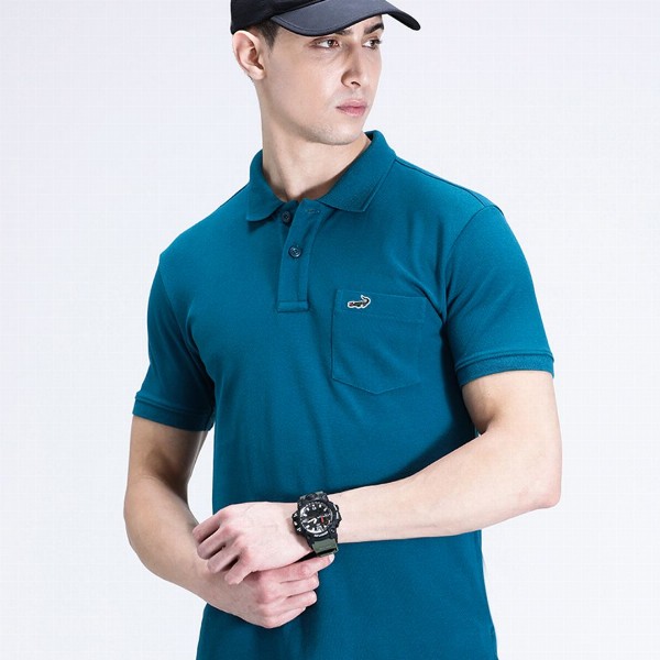 Crocodile Men Solid Polo Collar Cotton T-shirt