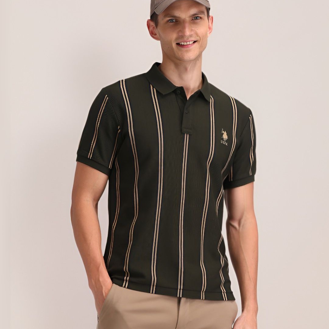 U.S. Polo Assn. Men Striped Cotton Slim Fit T-shirt