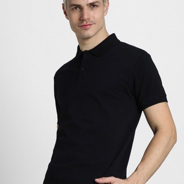 VEIRDO Black Polo Collar Pure Cotton T-shirt