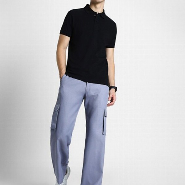 VEIRDO Black Polo Collar Pure Cotton T-shirt