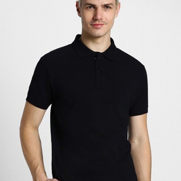 VEIRDO Black Polo Collar Pure Cotton T-shirt