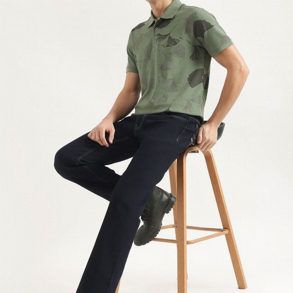 United Colors of Benetton Men Floral Printed Polo Collar Cotton T-shirt